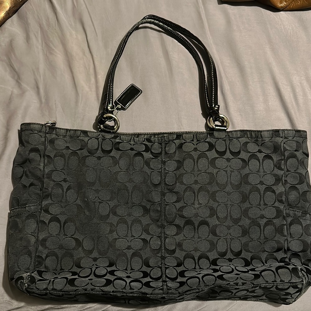 Black Coach Patterned Tote Bag